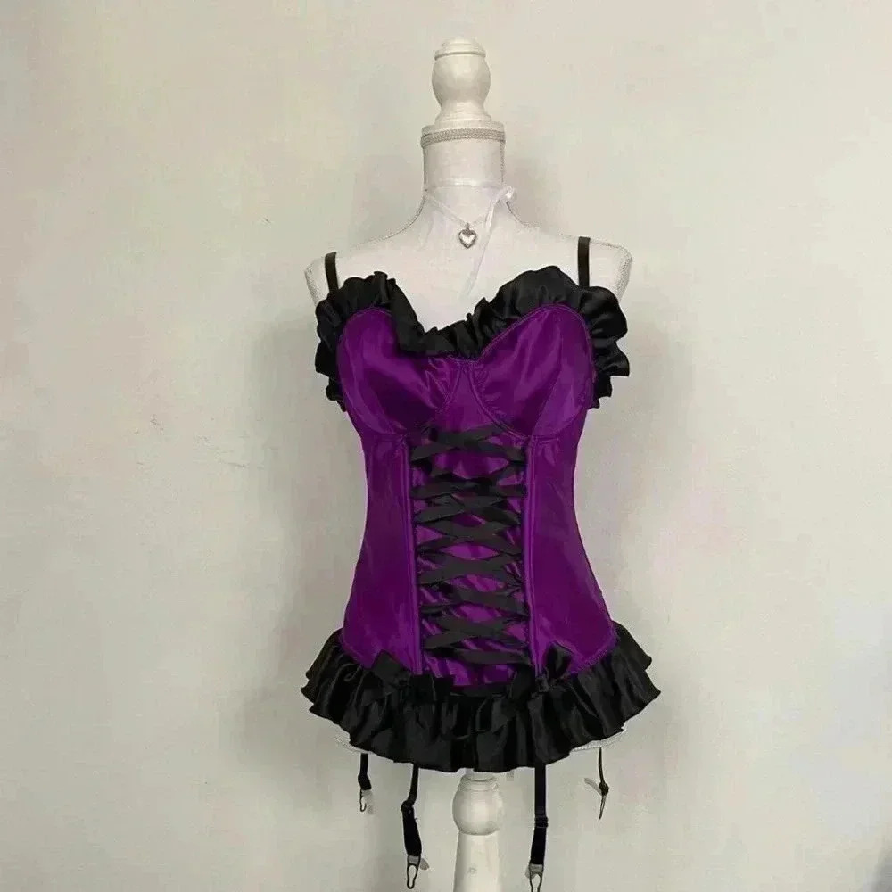 Black & purple lace up corset.